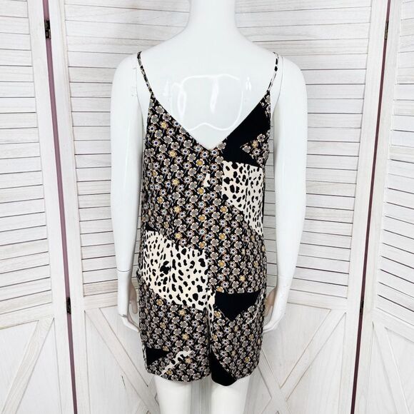 Topshop Patchwork Floral Animal Print Crepe Romper Yellow Black 6 - Picture 6 of 14